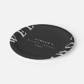 ウェディングシャワーのブラックとタウペのタイポグラフィーウェルカムプレート ペーパープレート (アングル)