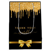 ウェディングシャワーのブラックゴールドグリッター感謝祭のギフト ミディアムペーパーバッグ (裏面)