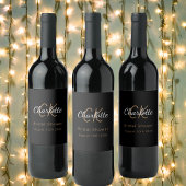 ウェディングシャワーのブラックゴールドモノグラム ワインラベル