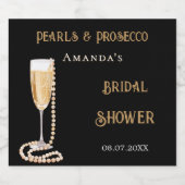 ウェディングシャワーのブラックピンクパールプロセッコ スパークリングワインラベル (シングルラベル)