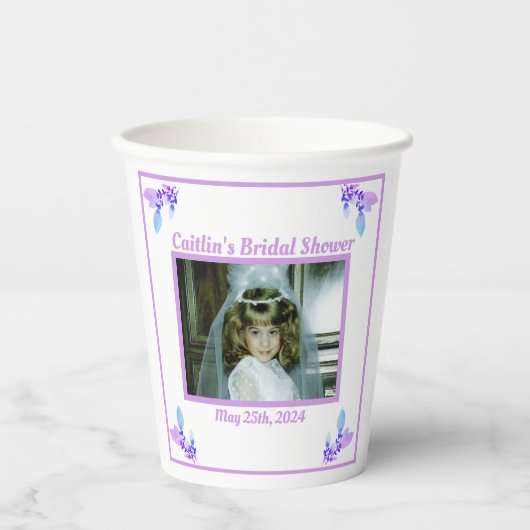 ウェディングシャワーのペリウィンクルテーマの写真 紙コップ (正面)