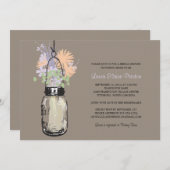 ウェディングシャワーのメイソンジャーとワイルドフラワー 招待状 (正面/裏面)