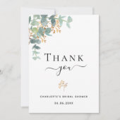 ウェディングシャワーのユーカリ植物の感謝カード 招待状 (正面)