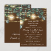 ウェディングシャワーのラスティックウッドゴールドブロンズジャー照明 招待状 (正面/裏面)