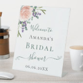 ウェディングシャワーのラベンダーとローズゴールドの花 台座サイン (インサイチュ)