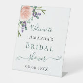 ウェディングシャワーのラベンダーと花のローズゴールド装飾 台座サイン (正面)