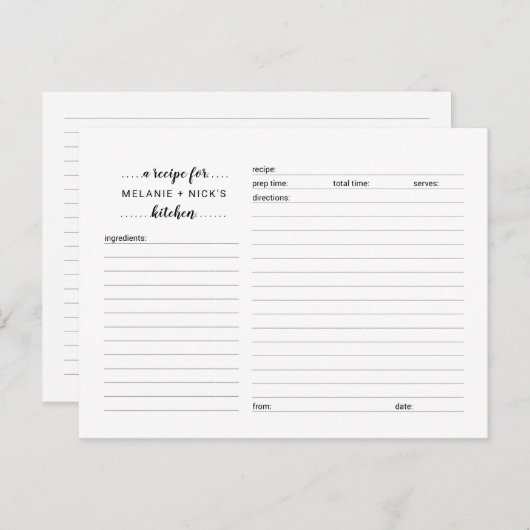 ウェディングシャワーのレシピカード, シンプルなホワイトゲーム ポストカード (正面/裏面)