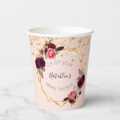 ウェディングシャワーのローズゴールドとバーガンディの花  紙コップ (裏面)