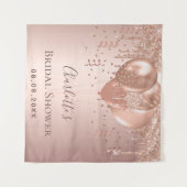 ウェディングシャワーのローズゴールドのグリッターバルーン タペストリー (正面(横))