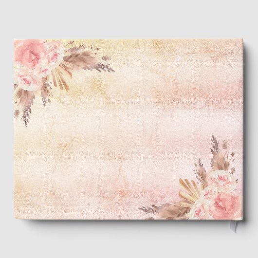 ウェディングシャワーのローズゴールドの花飾りとパンパスグラス ゲストブック (裏面)