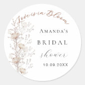 ウェディングシャワーのワイルドフラワーの愛が咲くベージュクリーム ラウンドシール (正面)