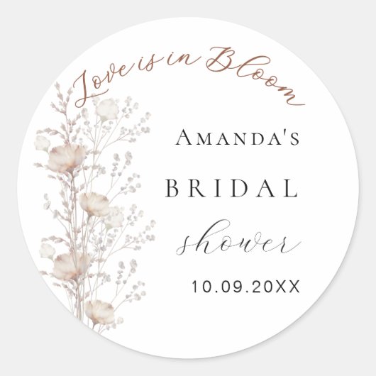 ウェディングシャワーのワイルドフラワーの愛が咲くベージュクリーム ラウンドシール (正面)