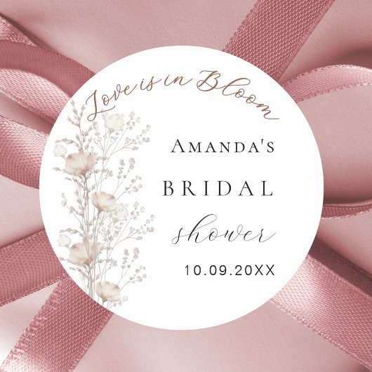 ウェディングシャワーのワイルドフラワーラブが咲くベージュクリーム ラウンドシール