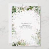 ウェディングシャワーの優雅なアースカラーのグリーン水彩 招待状 (裏面)