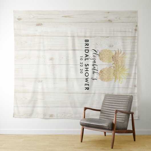 ウェディングシャワーの写真用背景 ゴールドのピンク色のカップル タペストリー (インサイチュ(横))