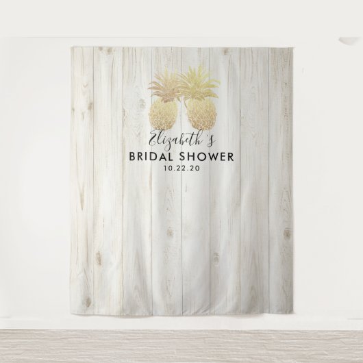 ウェディングシャワーの写真用背景 ゴールドのピンク色のカップル タペストリー (正面)