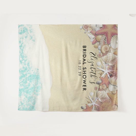 ウェディングシャワーの写真用背景 夏のビーチ タツノオシエ タペストリー (正面(横))