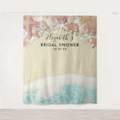 ウェディングシャワーの写真用背景 夏のビーチ タツノオシ タペストリー (正面)