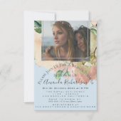 ウェディングシャワーの写真 花の花束 誕生日 青い桃 招待状 (正面)