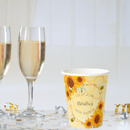 ウェディングシャワーの庭のひまわりとミツバチ 紙コップ