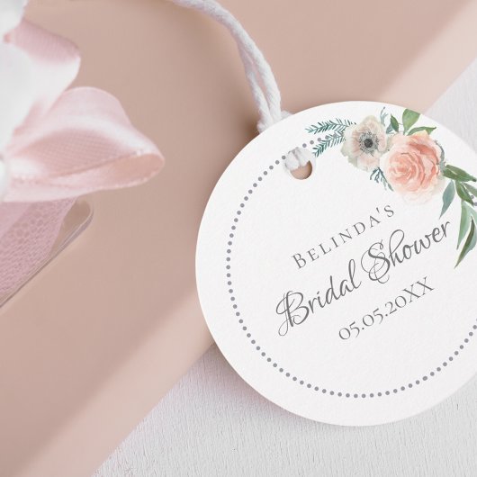 ウェディングシャワーの感謝を込めて、 ブッシュピンクの花を飾って フェイバータグ