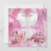 ウェディングシャワーの招待状 かわいい 白 ピンク コルセット2 招待状 (正面)