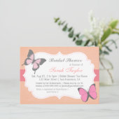 ウェディングシャワーの招待状、ピンクの蝶のデザイン 招待状 (スタンド正面)