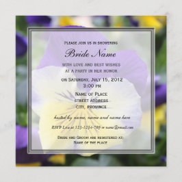 ウェディングシャワーの招待状、青いパンジーの花 招待状