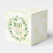 ウェディングシャワーの水の色の葉のリースミントする フェイバーボックス (正面サイド)