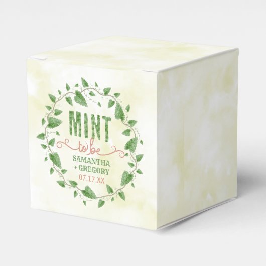 ウェディングシャワーの水の色の葉のリースミントする フェイバーボックス (正面サイド)