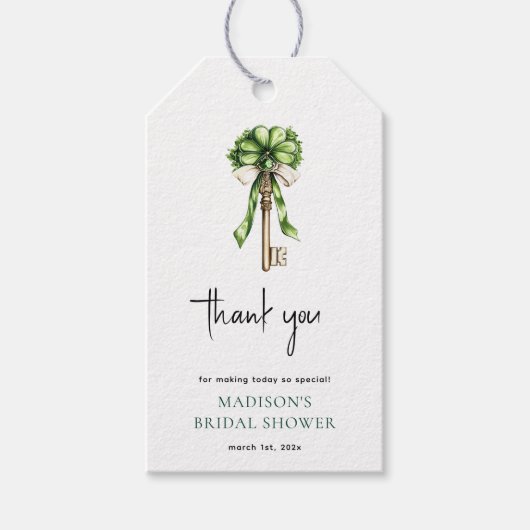 ウェディングシャワーの水彩画ゴールデンキー＆クローバー ギフトタグ (正面)