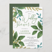 ウェディングシャワーの水彩茶離れの葉 招待状 (正面/裏面)