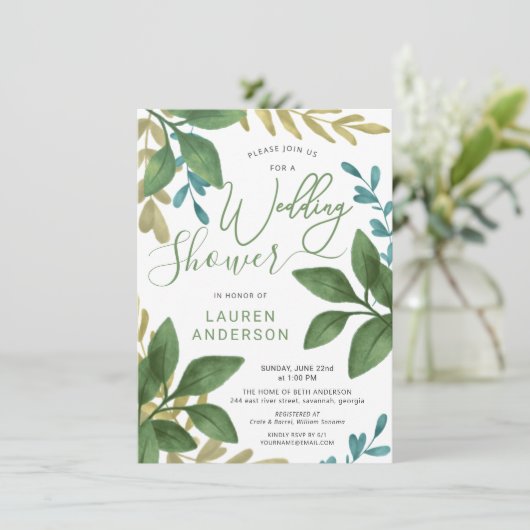 ウェディングシャワーの水彩茶離れの葉 招待状 (スタンド正面)