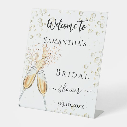 ウェディングシャワーの泡 ハッピーチアーズ フルート ウェルカム 台座サイン (正面)