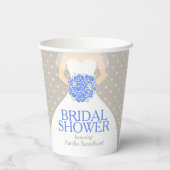 ウェディングシャワーの白いドレスと青いバラ 紙コップ (裏面)