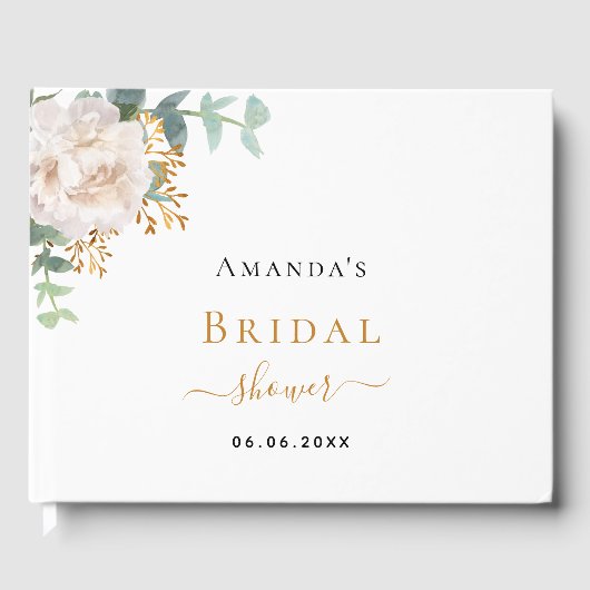 ウェディングシャワーの白い花のユーカリの名前 ゲストブック (正面)