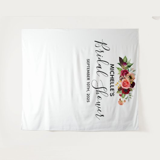 ウェディングシャワーの白い花の写真用背景 タペストリー (正面(横))