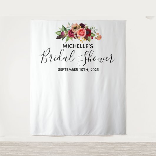 ウェディングシャワーの白い花の写真用背景 タペストリー (正面)