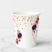 ウェディングシャワーの白金色とワインレッドの花のスパークル 紙コップ (右)