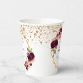 ウェディングシャワーの白金色とワインレッドの花の装飾 紙コップ (左)