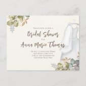 ウェディングシャワーの秋の落ち葉 ウェディングドレス エレガント ポストカード (正面)