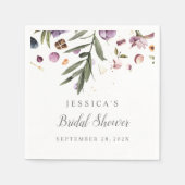 ウェディングシャワーの紫色の花が落ちるウェルカムサイン スタンダードカクテルナプキン (正面)