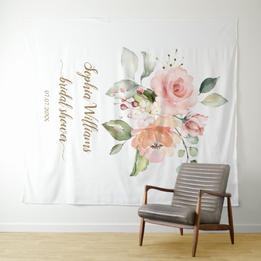 ウェディングシャワーの背景 - ブラッシュピンクのバラ タペストリー (インサイチュ(横))
