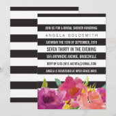 ウェディングシャワーの花のブラック＆ホワイトのストライプ 招待状 (正面/裏面)