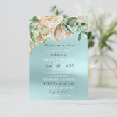 ウェディングシャワーの花のランチ ミントローズ ブルー 招待状 (スタンド正面)