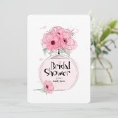 ウェディングシャワーの花の装飾がついた香水瓶 招待状 (スタンド正面)