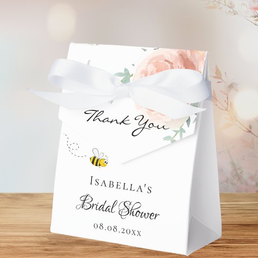 ウェディングシャワーの花嫁さんへの感謝を伝えるピンクの花 フェイバーボックス