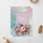 ウェディングシャワーの花束のピンク紫 ノートカード (正面/裏面インサイチュ)