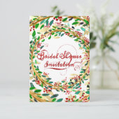 ウェディングシャワーの花束 ゴールド バーガンディー グリーン レッド 招待状 (スタンド正面)