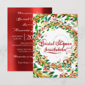 ウェディングシャワーの花束 ゴールド バーガンディー グリーン レッド 招待状 (正面/裏面)